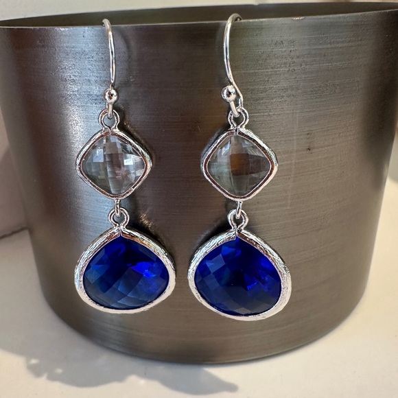 Silver Dangle Drop Crystal Earrings - Picture 6 of 6